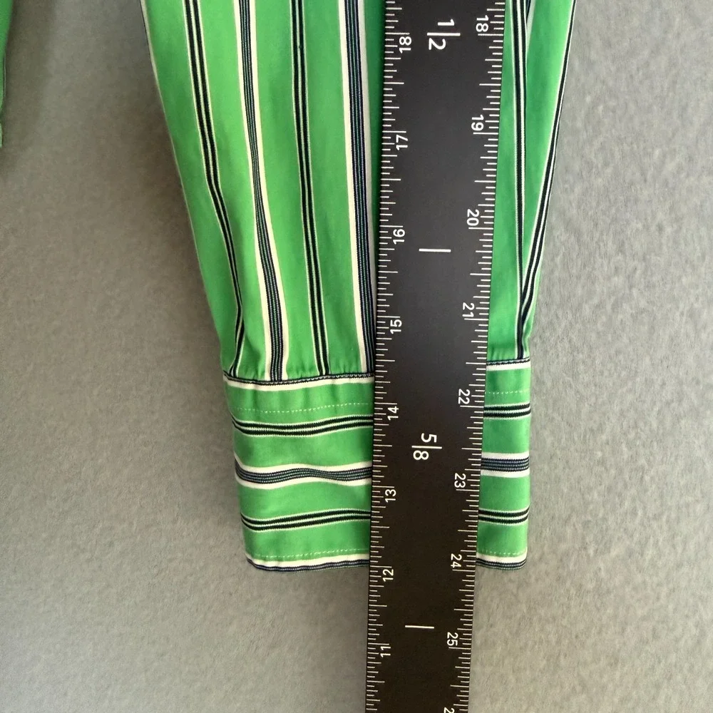 Ralph Lauren Boys 10 Slim Fit Green Striped Button Down‎ Long Sleeve Shirt